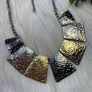 Three tone square silver gold gunmetal tone necklace